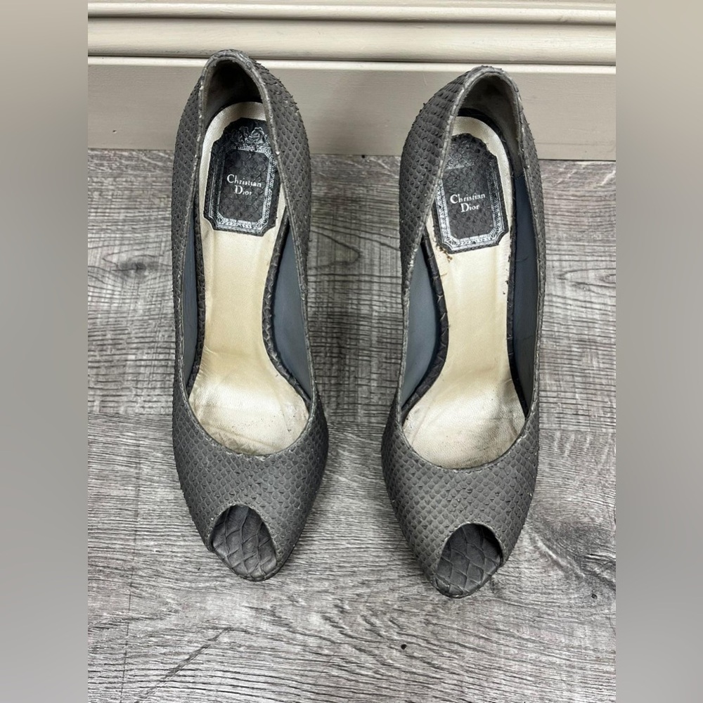 Dior Miss Dior Grey Snakeskin Peeptoe Heels - Picture 5 of 9